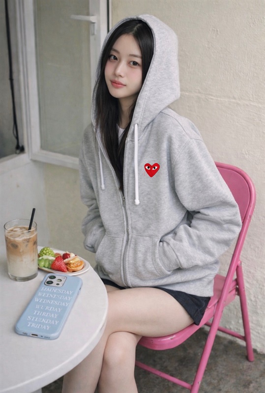 꼼데 레드와펜 후드집업