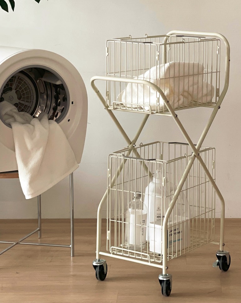 철제 런드리  2단 트롤리