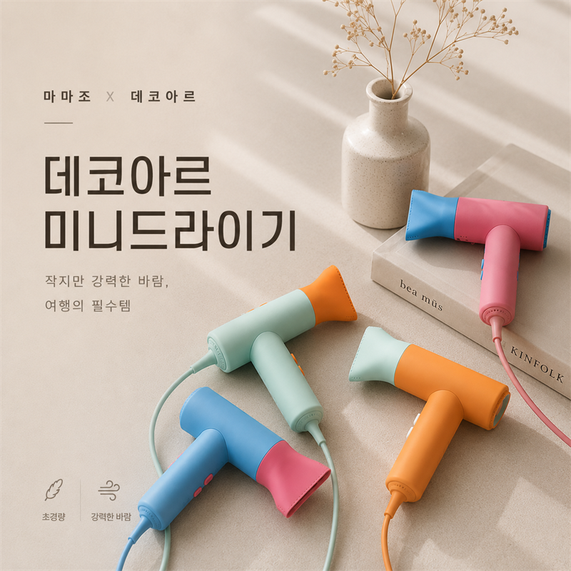 [마마조 X 데코아르] 플라즈마 BLDC 193g 초미니 드라이기(전세계 프리볼트) 공/동/구/매