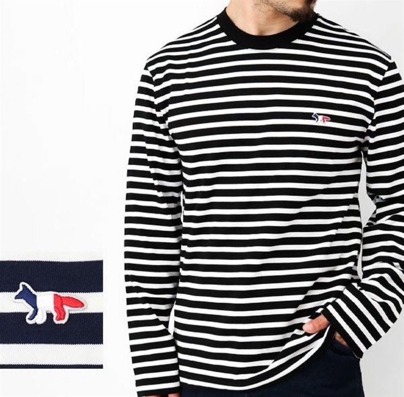 메종키츠네 남녀공용 폭스패치 스트라이프 긴팔티셔츠 (2컬러)