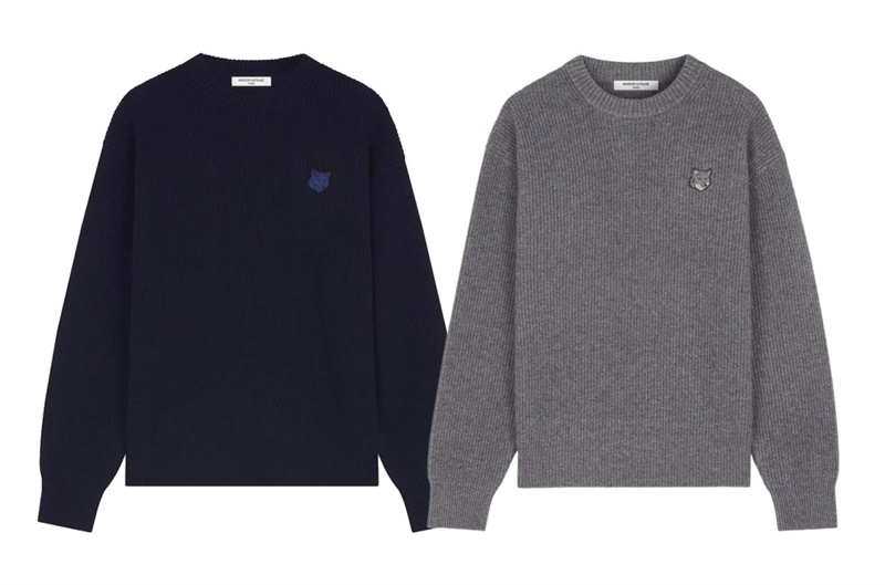 메종키츠네  폭스 헤드 패치 리브점퍼볼드 리브드 니트 남녀공용 (2컬러)