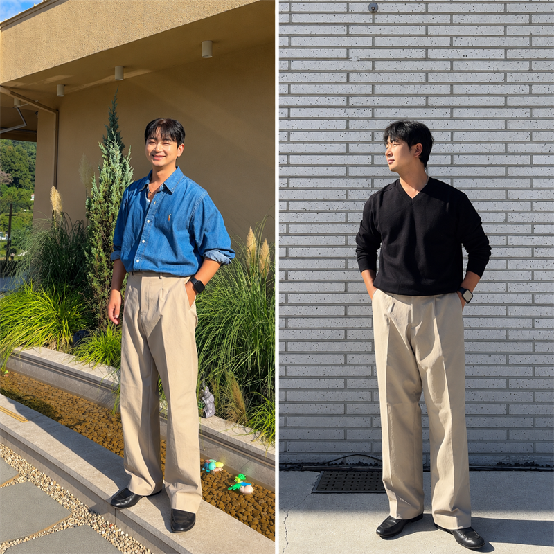 원턱 스트레치 와이드 팬츠